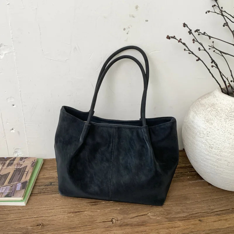 Women's Vintage Suede Tote Bag – Large-Capacity Shoulder Handbag for Work, School and Shopping