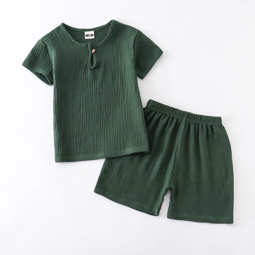 0-5Y Baby Summer Sets Solid Cotton Linen T-shirts+Elasctic Shorts Kids Clothes Casual Clothing Sets for Children Outfit Set