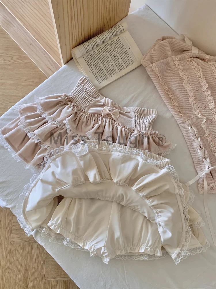 Autumn Winter Korean Fashion Sweet 2 Piece Set Women Off Shoulder Tops+ Fluffy Skirt New Pure Desire Chic Y2k Fairy Outfits 2025