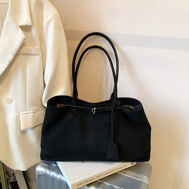 Women's Retro Suede Tote Bag – Large-Capacity Shoulder Handbag for Fall and Winter