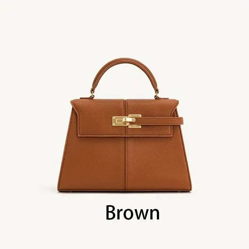 Women's Trapezoid Leather Handbag – Elegant Top-Handle Shoulder Bag