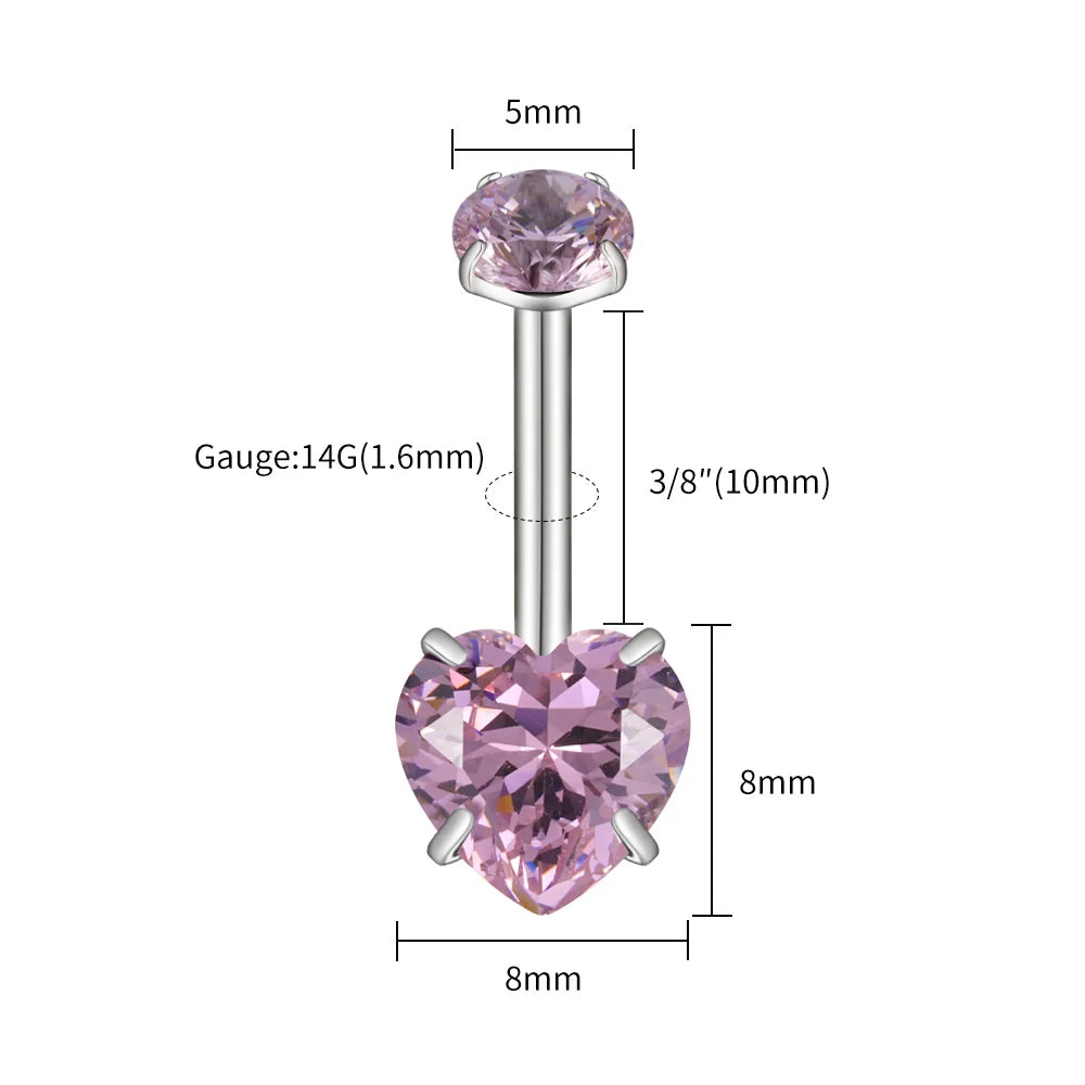 14G Titanium Heart CZ Belly Button Ring – Curved Barbell Navel Piercing