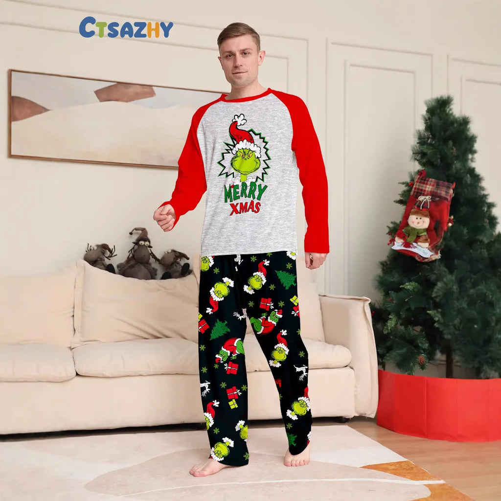 Christmas family clothing, 2-piece set of autumn and winter Christmas home wear and pajamas for a family of three