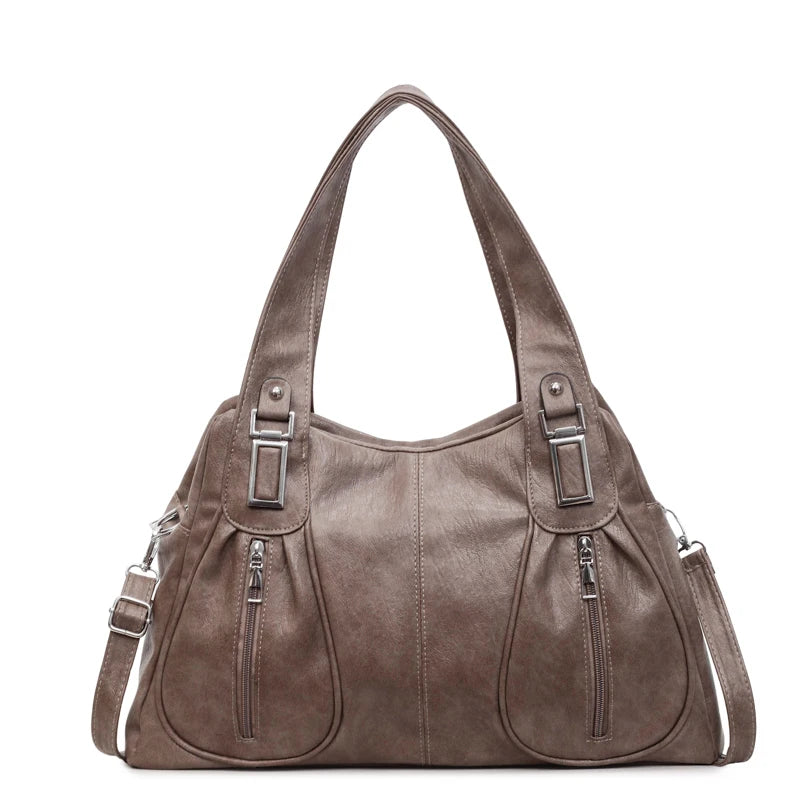 Solid PU Leather Handbags Large Capacity Vintage Shoulder Bags Women Designer French Style Casual Totes Fashion Female Packages