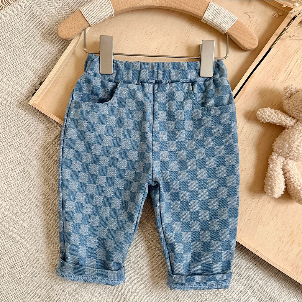Spring Autumn New Children Loose Casual Pants Fashion Girls Boys Pants Korean Children's Clothing Baby Fashion Grid Pants 0-3Y