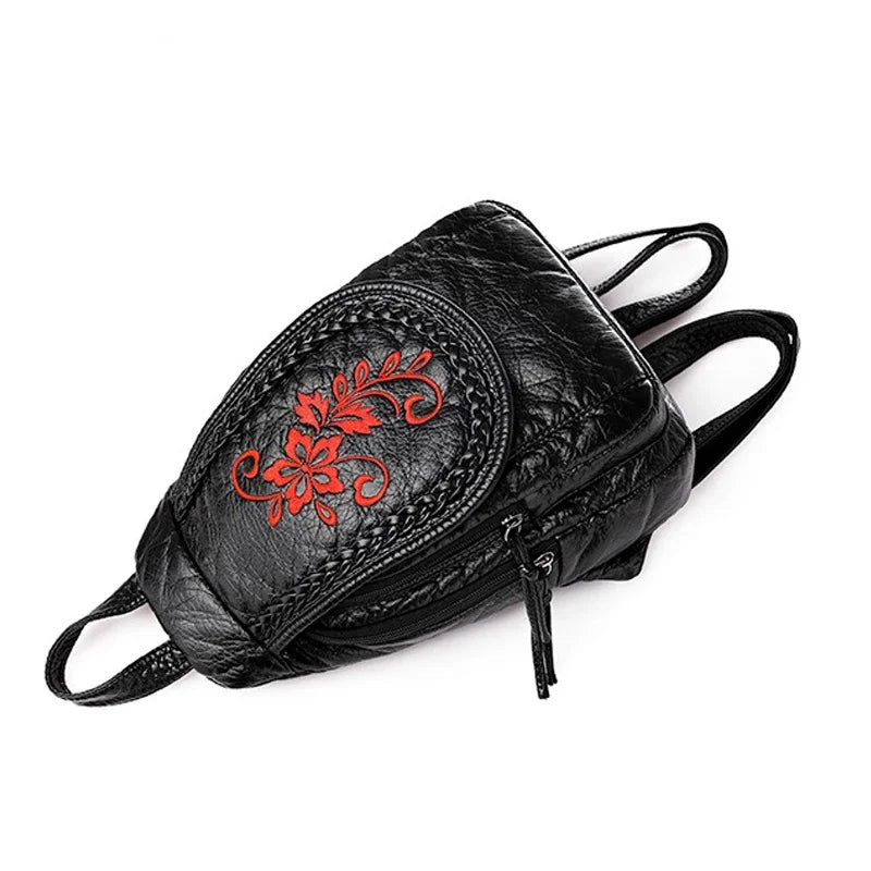 Women PU Leather Backpacks Small Travel Bag Female Soft Leather Bagpack Ladies Embroidery Backpack