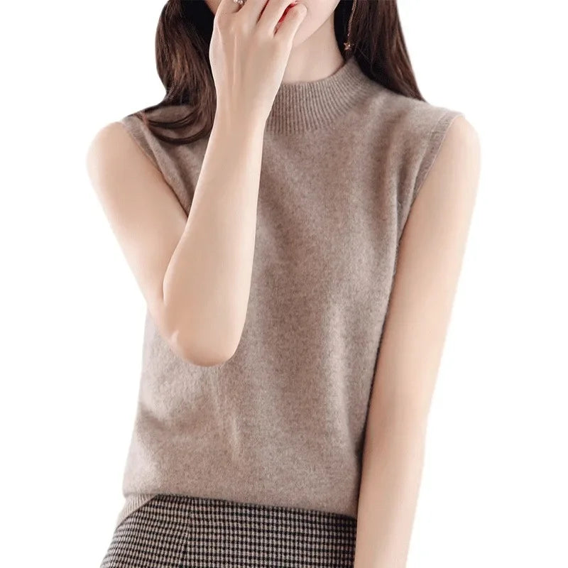 Women’s Sleeveless Mock Neck Knit Top – Casual Layering Sweater