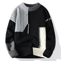 Men's Patchwork Knit Sweater – Warm Crew Neck Pullover, Korean Streetwear Style