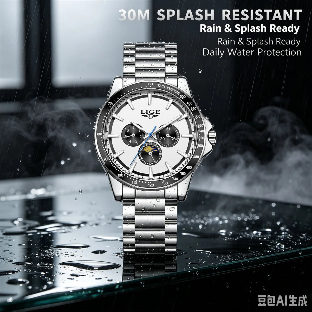 LIGE Men Luxury Business Watches Quartz Watch Luminous Calendar Moon phase Man Watch gifts for man reloj Montre pour hommes