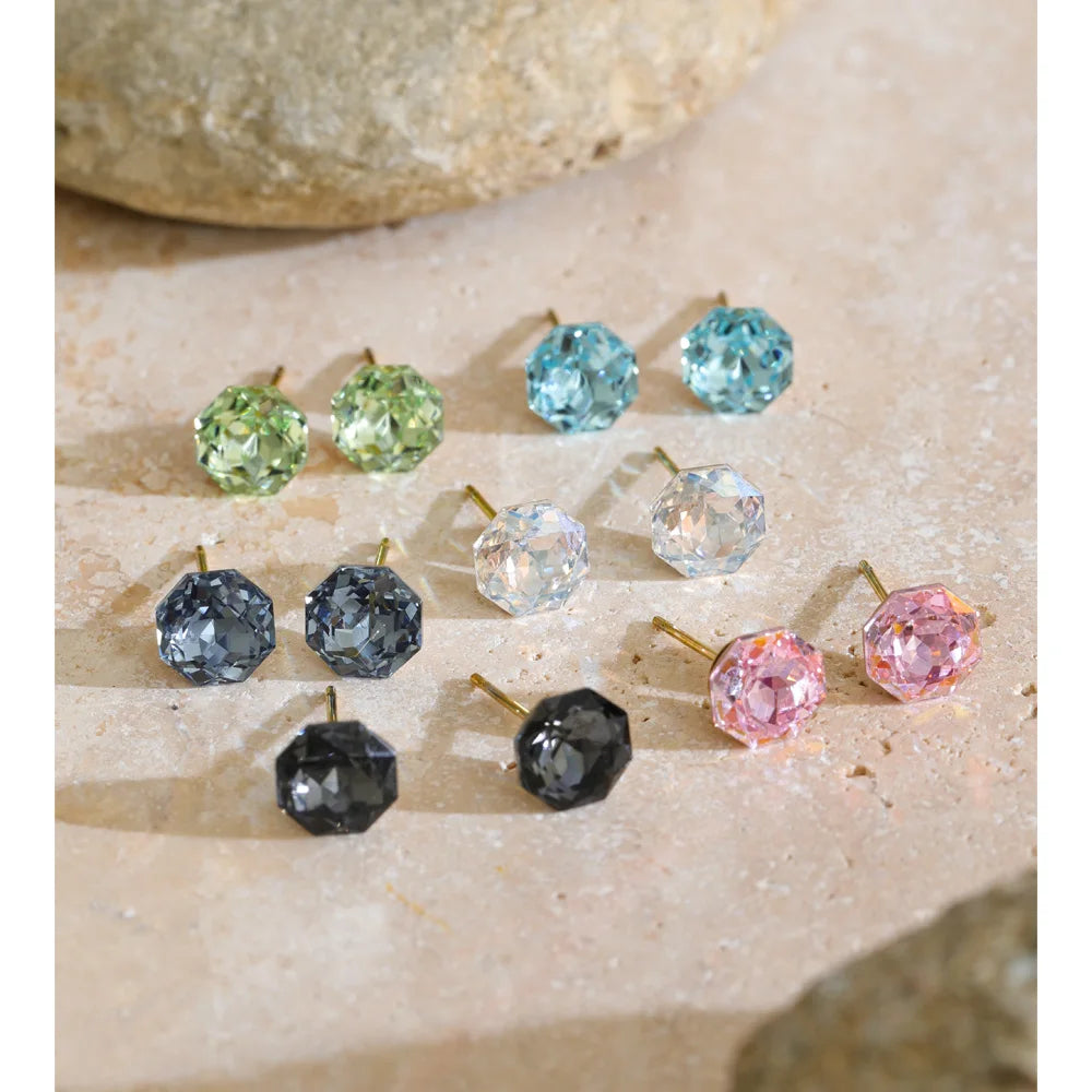 Yhpup Multicolor Crystal Stud Earrings – Round Shiny Earrings for Women