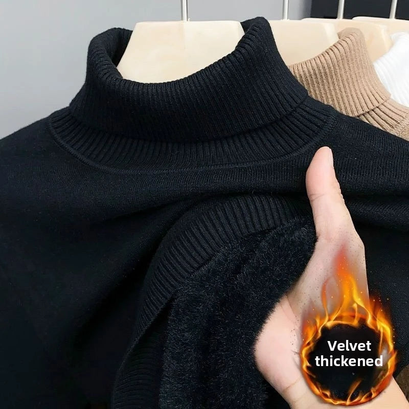 Men's Fleece-Lined Knit Sweater – Warm Lapel-Collar Pullover, Sizes L–5XL