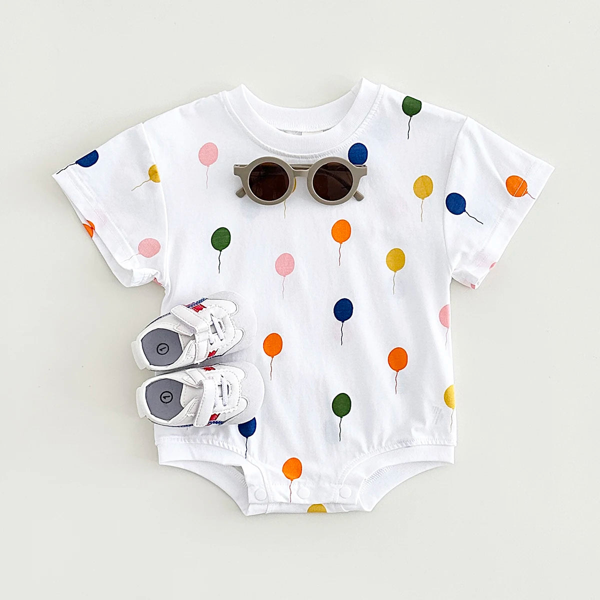 Baby Balloon Print Romper – Short-Sleeve Summer Bodysuit for Boys & Girls