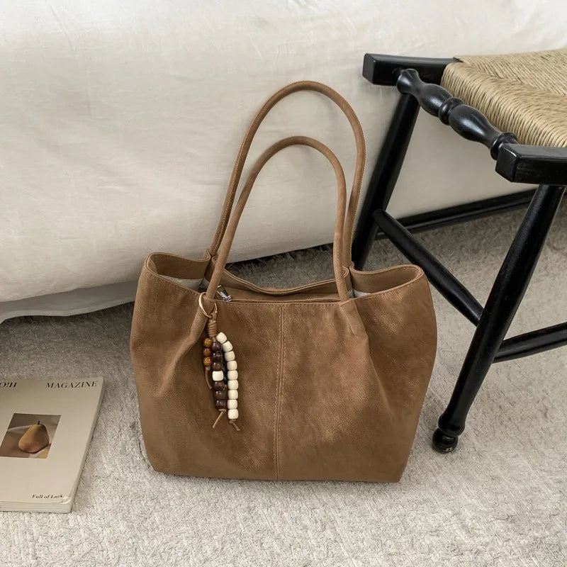 Women's Vintage Suede Tote Bag – Large-Capacity Shoulder Handbag for Work, School and Shopping