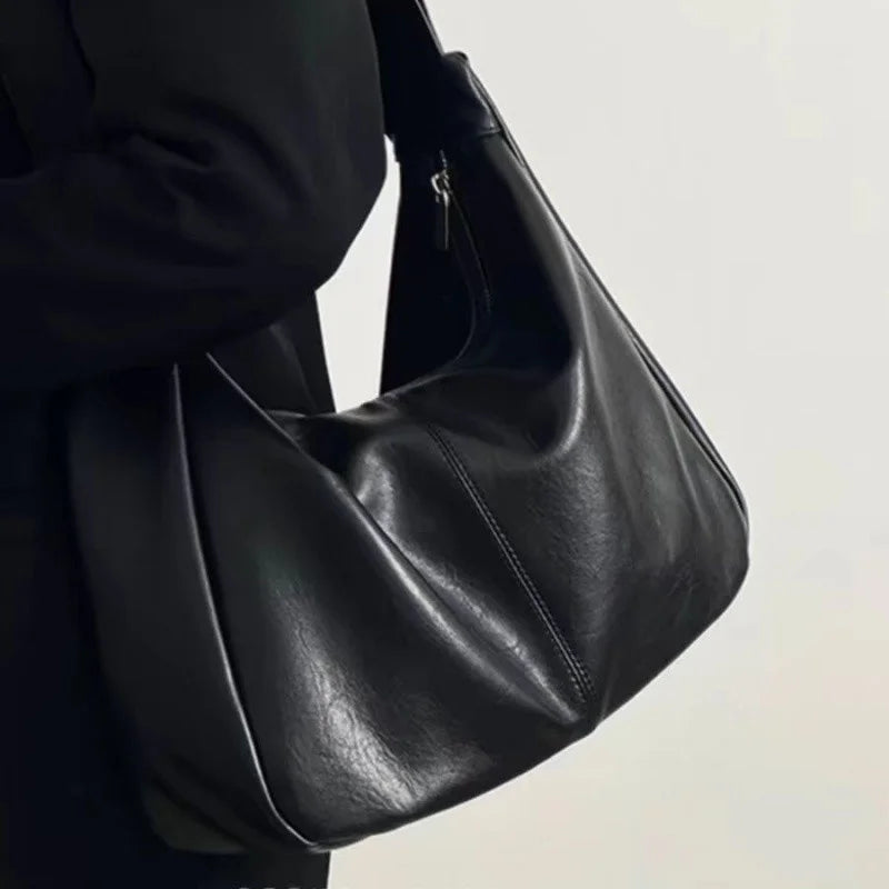 Women's Soft PU Leather Tote Bag – Simple Large-Capacity Shoulder Handbag