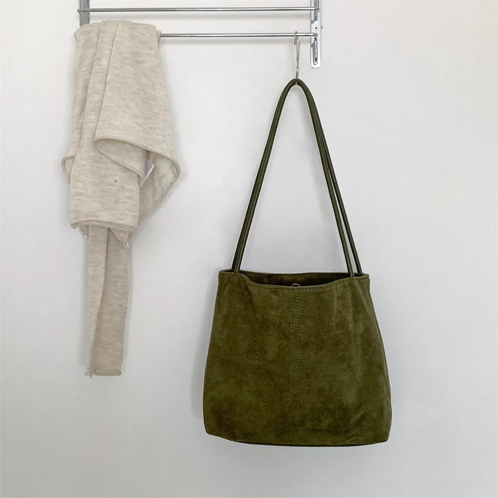 Women's Quilted Faux Suede Tote Bag – Stylish Shoulder and Bucket Handbag for Everyday Use