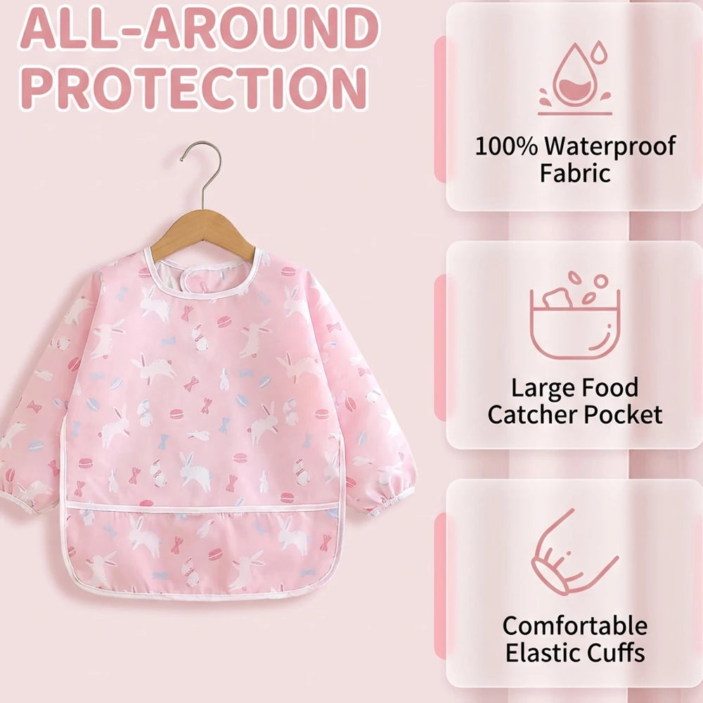 2pcs Waterproof Full Sleeve Baby Bibs Children Apron Long Sleeve Feeding Smock Kids Eating Breastplate Infant Scarf Clothing