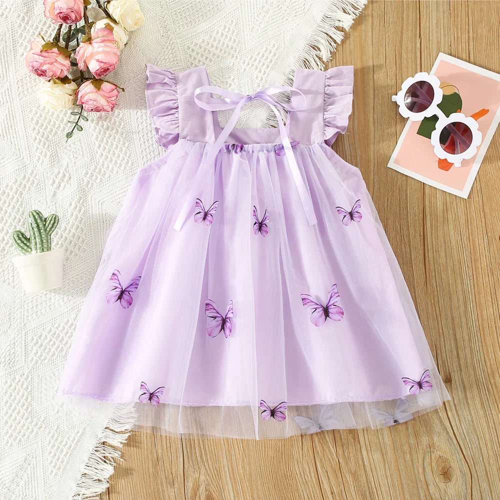 Summer Baby Girl Dress Girls Green Butterfly Mesh Princess Dress Children Birthday Party Clothing