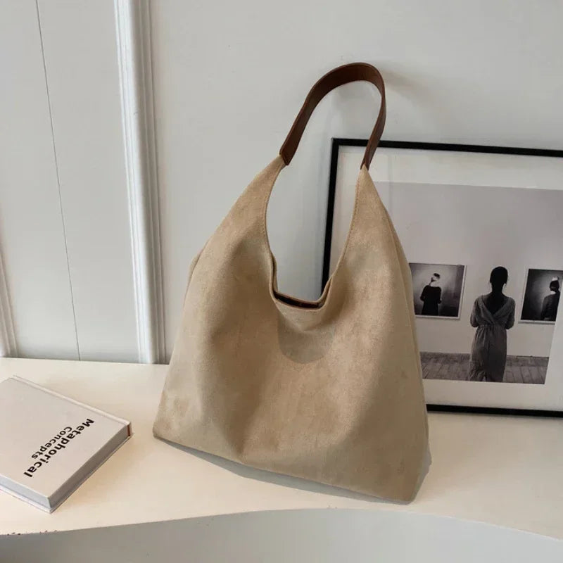 Women's Suede Shoulder Bag – Vintage Large-Capacity Tote with Top Handle