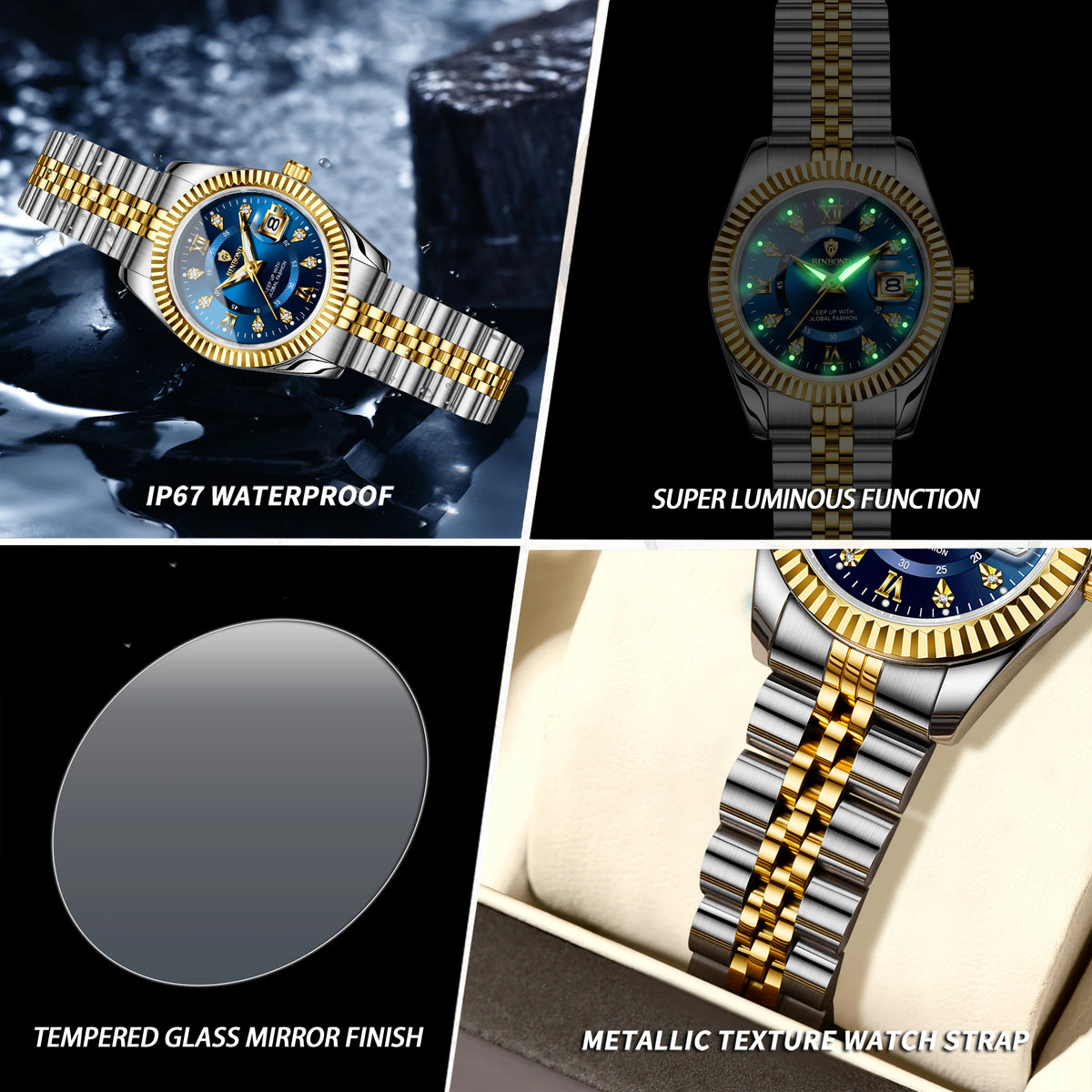 BINBOND Quartz Watches For Women Luminous Waterproof Ladies Watch Montre Femme Luxe De Marque Relojes Para Damas Mujer