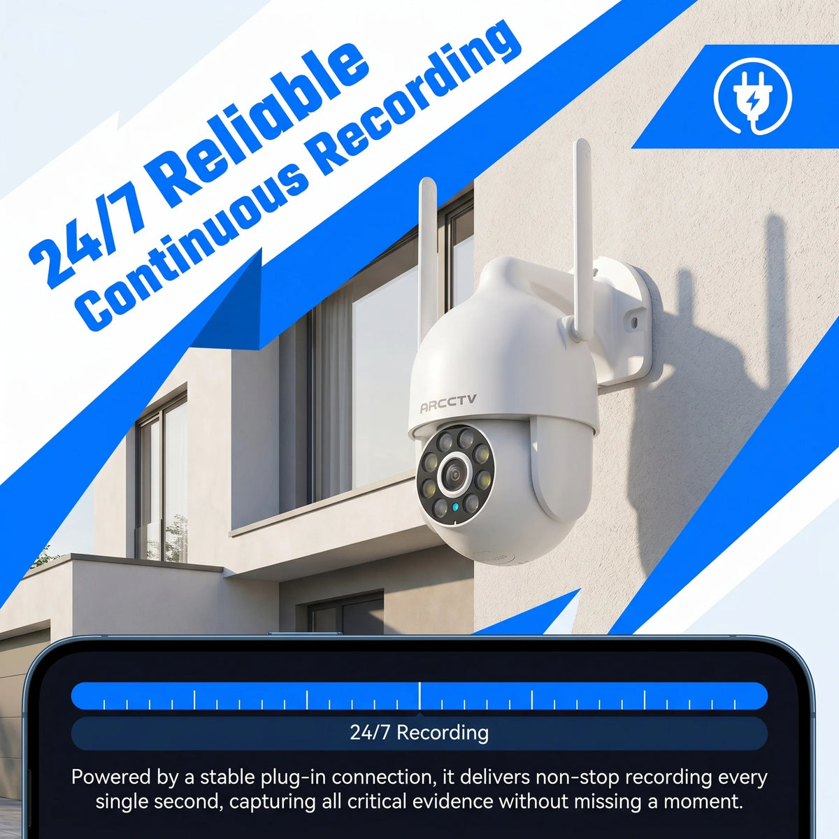 ARCCTV 1296P Wifi Security Camera Outdoor 24/7 HD Recording Surveillance Camera Color Night Vision Auto Tracking Two Way Audio