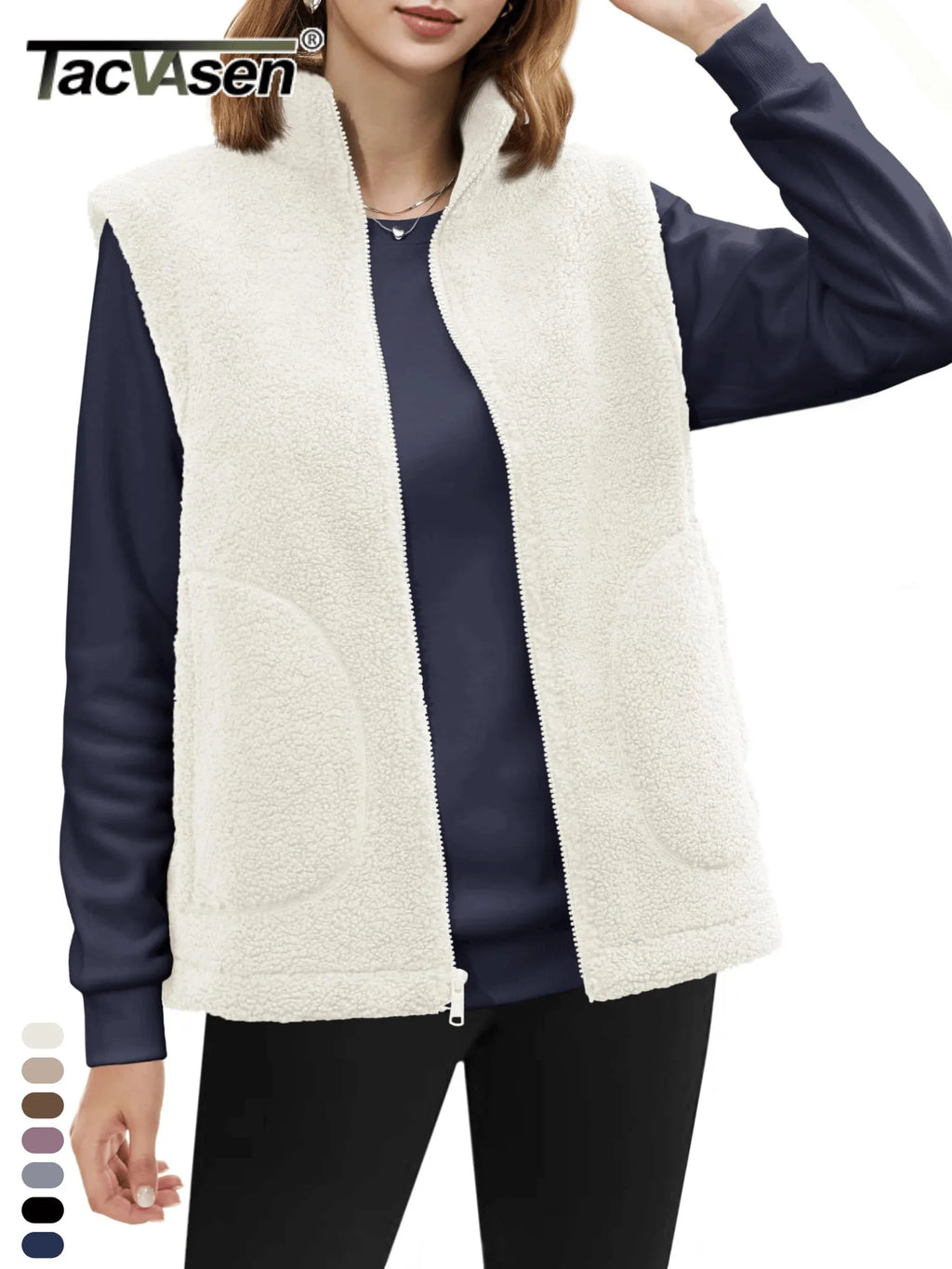 Women’s Fleece Vest – Lightweight Stand-Collar Waistcoat with 4 Pockets