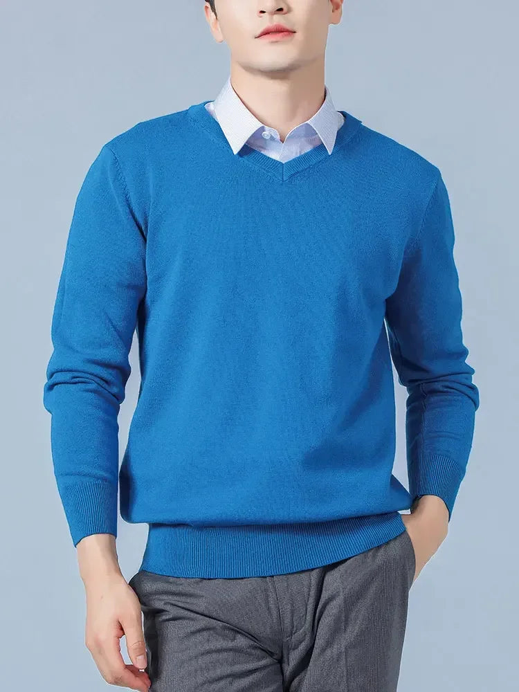Men's Cashmere V-Neck Sweater – Soft Warm Knit Pullover for Autumn and Winter