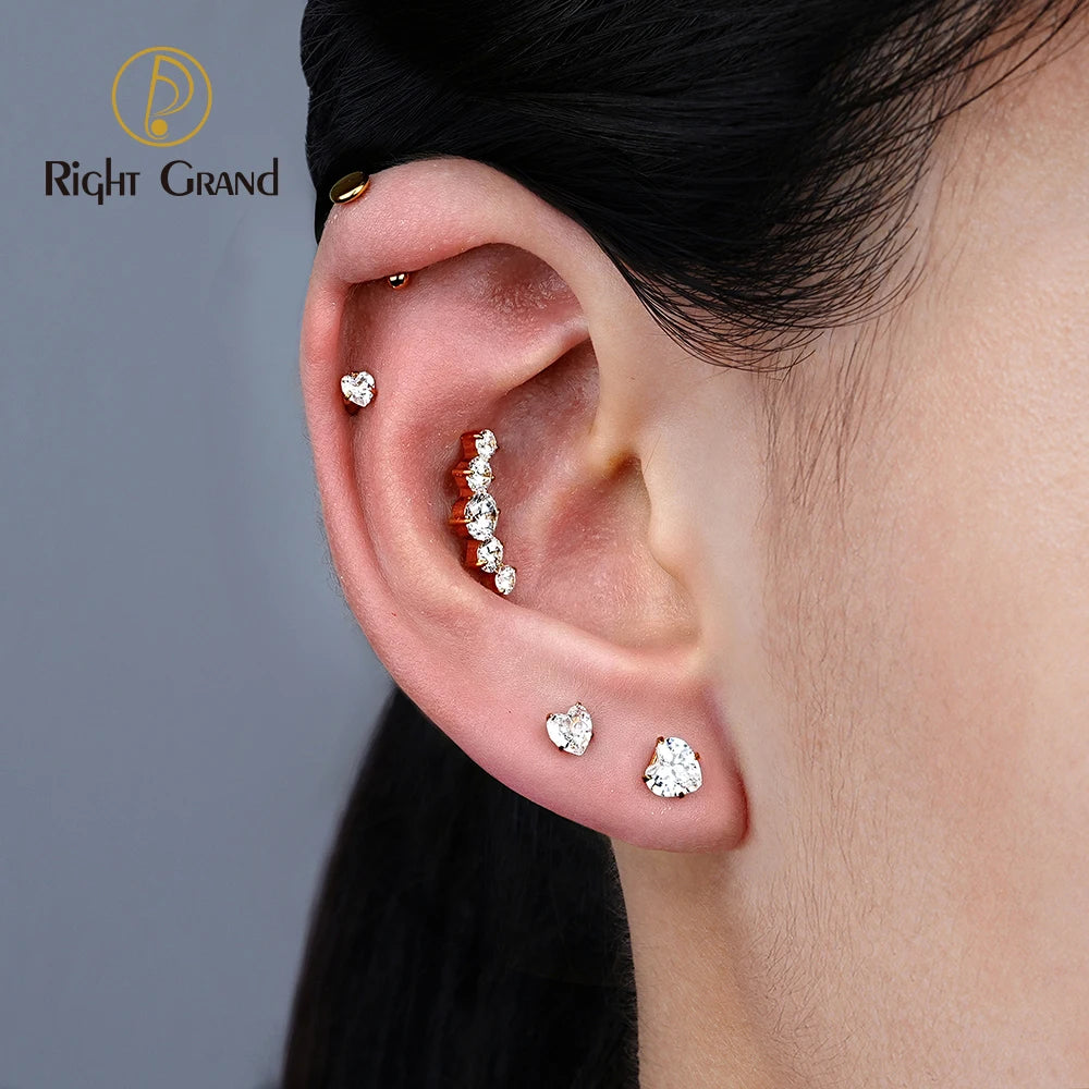 16G Titanium CZ Cluster Labret Stud – Curved Bar Flat Back Cartilage Earring