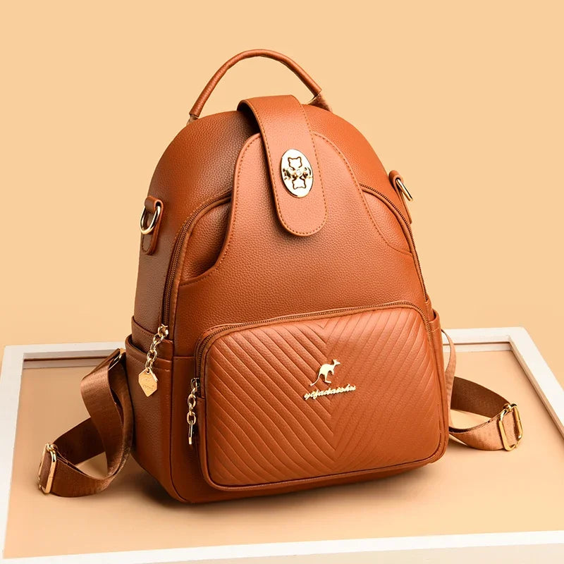 Women's Soft Leather Backpack – Elegant Luxury-Style Shoulder Bag