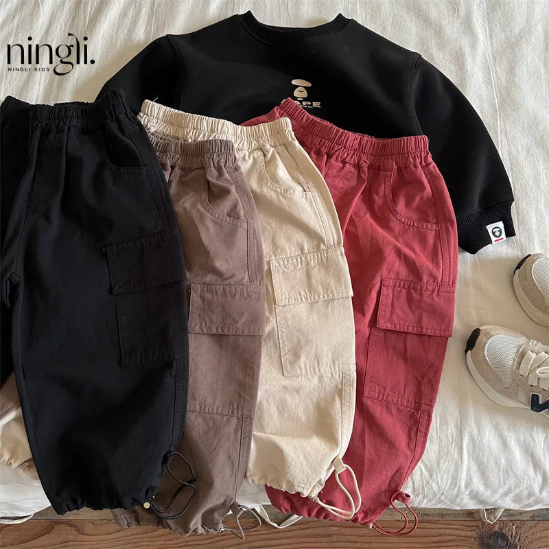 Kids’ Wide-Leg Cargo Pants – Casual Trousers for Boys and Girls