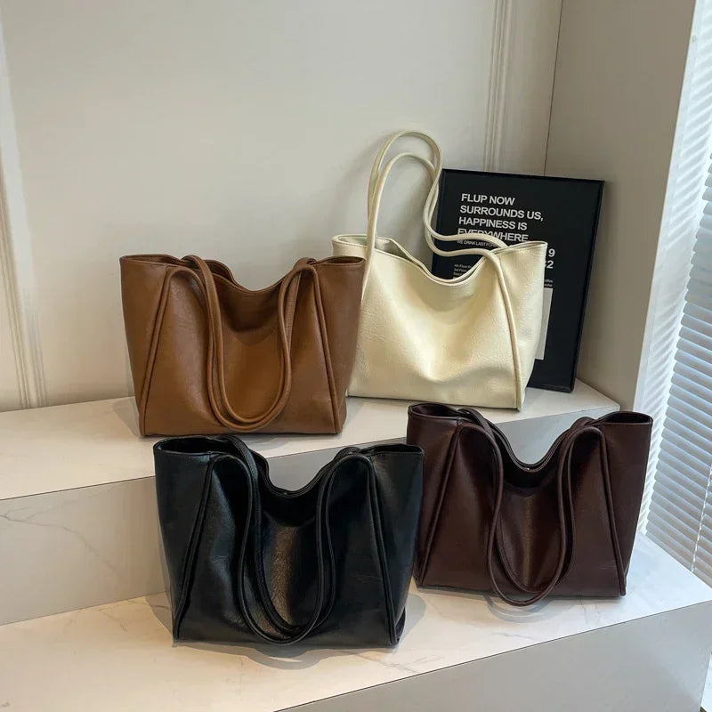 Casual PU Tote Bag 2024 Hot Selling Large Capacity Handbag Solid Color Fashion Handbag Fashion Shoulder Bag Bolso De Mujer
