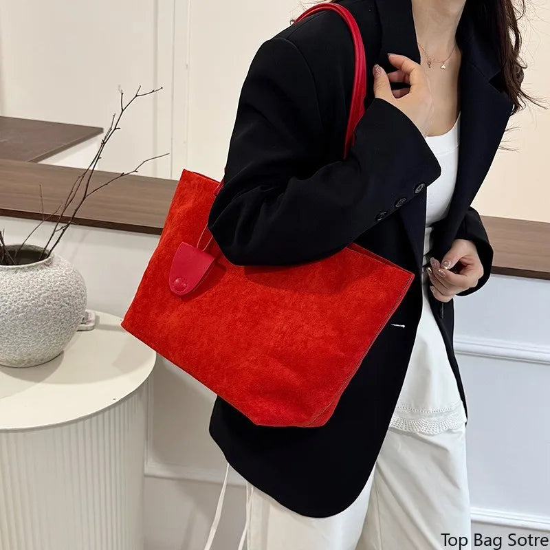 Women's Soft Suede Tote Bag – Large-Capacity Vintage Slouchy Shoulder Bag