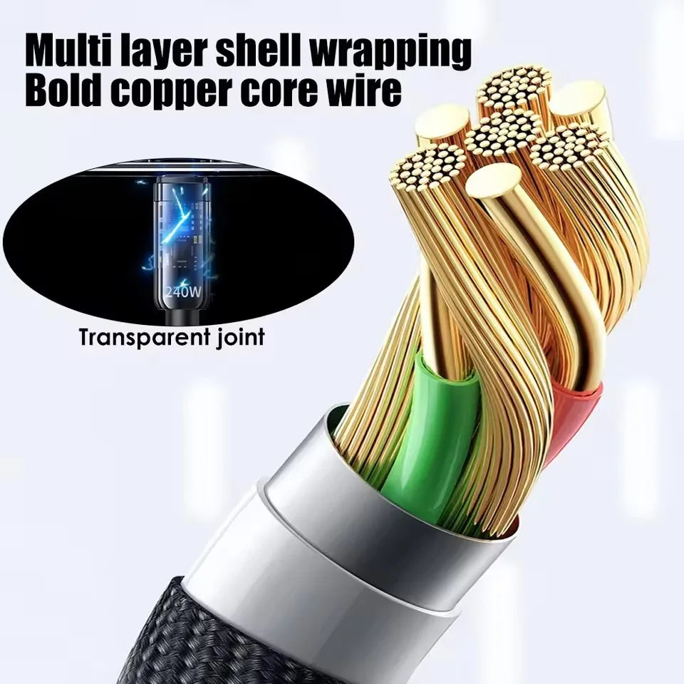 240W Nylon USB Type C Super Fast Charging Cable For Samsung Xiaomi Huawei Honor LED Digital Display USB C Charger Data Cord
