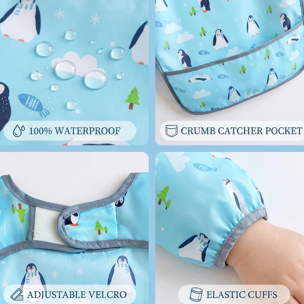 2pcs Waterproof Full Sleeve Baby Bibs Children Apron Long Sleeve Feeding Smock Kids Eating Breastplate Infant Scarf Clothing