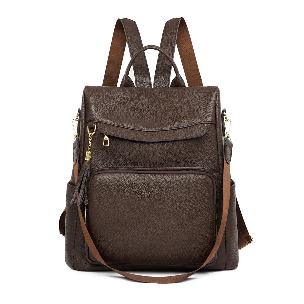 Women's PU Leather Backpack – Stylish Casual Daypack for School and Travel
