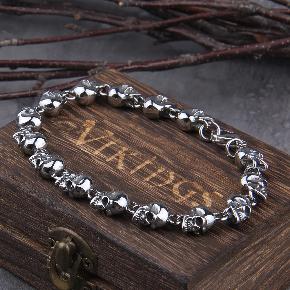 Vintage Skull Link Bracelet for Men – Stainless Steel Gothic Punk Biker Jewelry