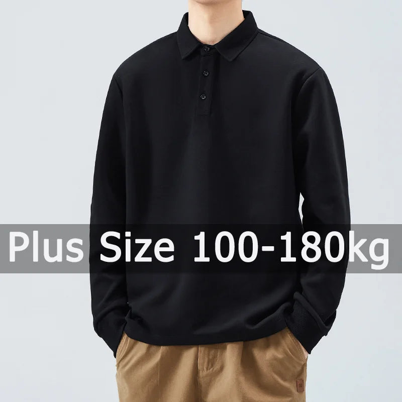 Men's Plus Size Long Sleeve Polo Shirt – Loose Fit Autumn/Winter Top, 1XL–7XL