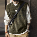 MADEN Men's Retro Wool-Blend Knit Vest – V-Neck Sleeveless Pullover for Autumn and Winter