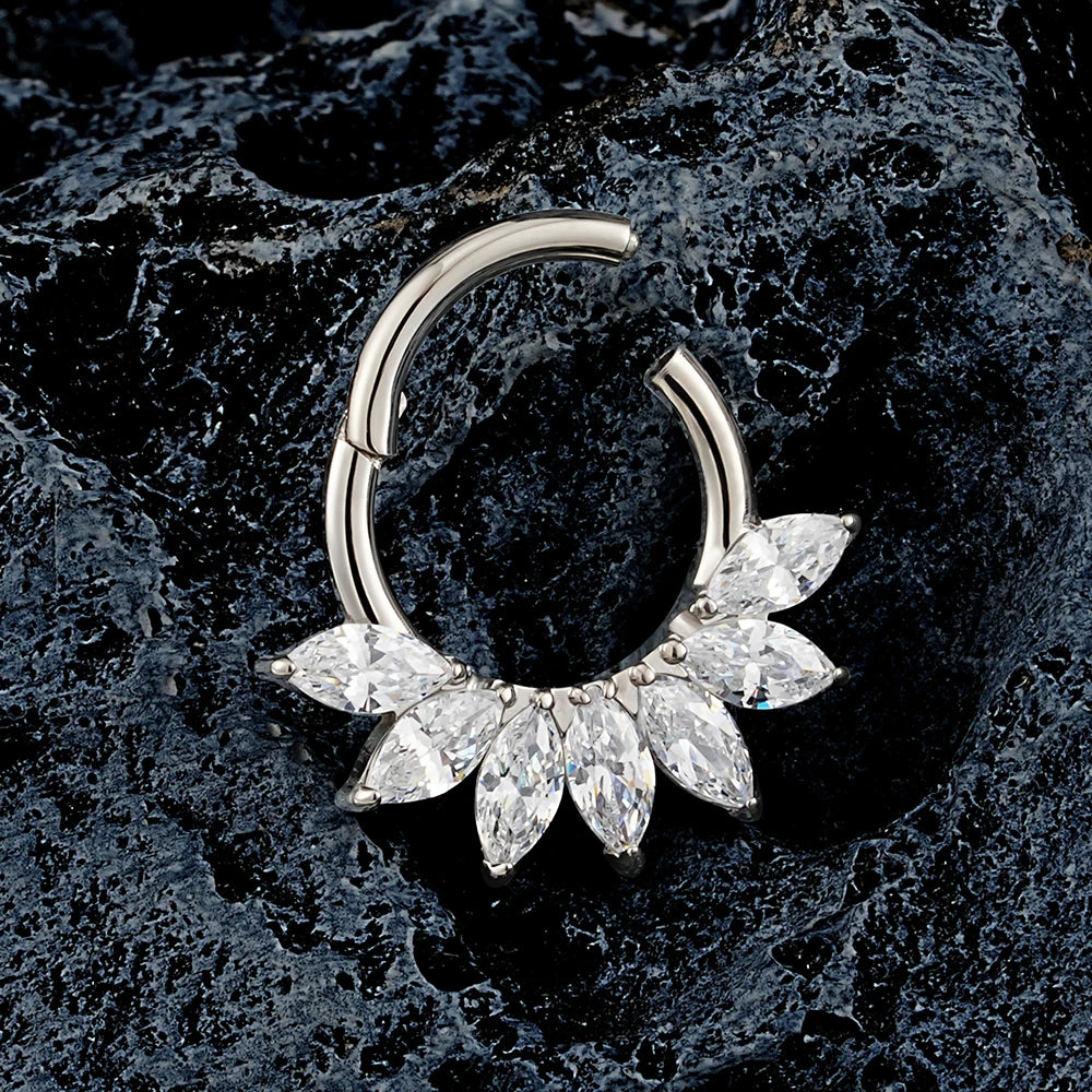 16G Titanium Marquise CZ Hinged Hoop – Septum, Nose & Cartilage Piercing
