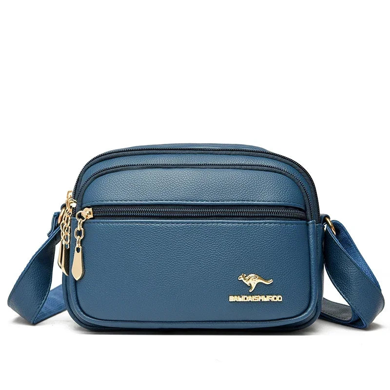 Women's Soft Leather Messenger Bag – Multi-Pocket Luxury Shoulder Handbag