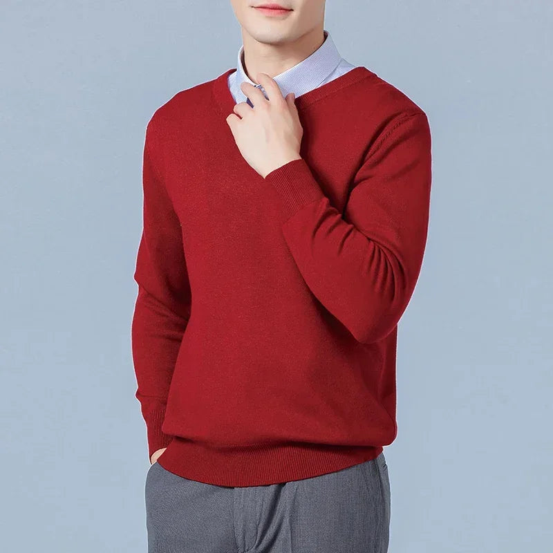 Men's Cashmere V-Neck Sweater – Soft Warm Knit Pullover for Autumn and Winter