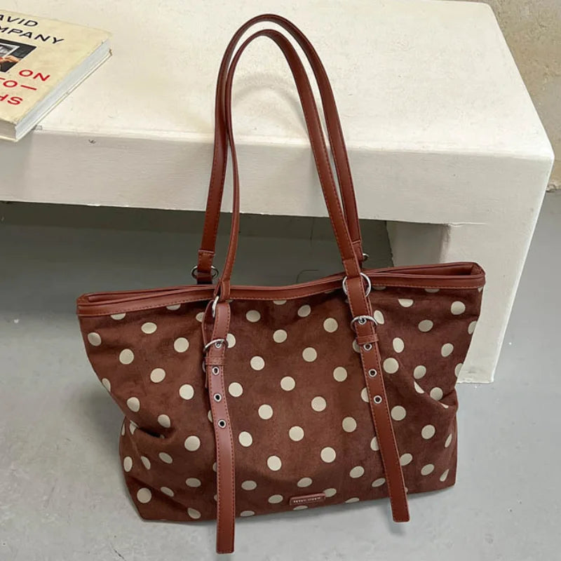 Korean Large Capacity Tote Bag Women Suede Shoulder Crossbody Bag Belt Buckle Design Minimalist Solid Color Zipper Underarm Bag