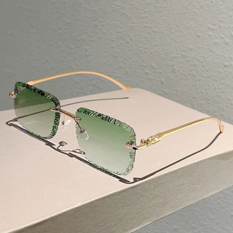 Rimless Square Sunglasses Men Fashion Vintage Gradient Casual Shades Women Trendy Luxury Brand Design Decor Sun Glasses