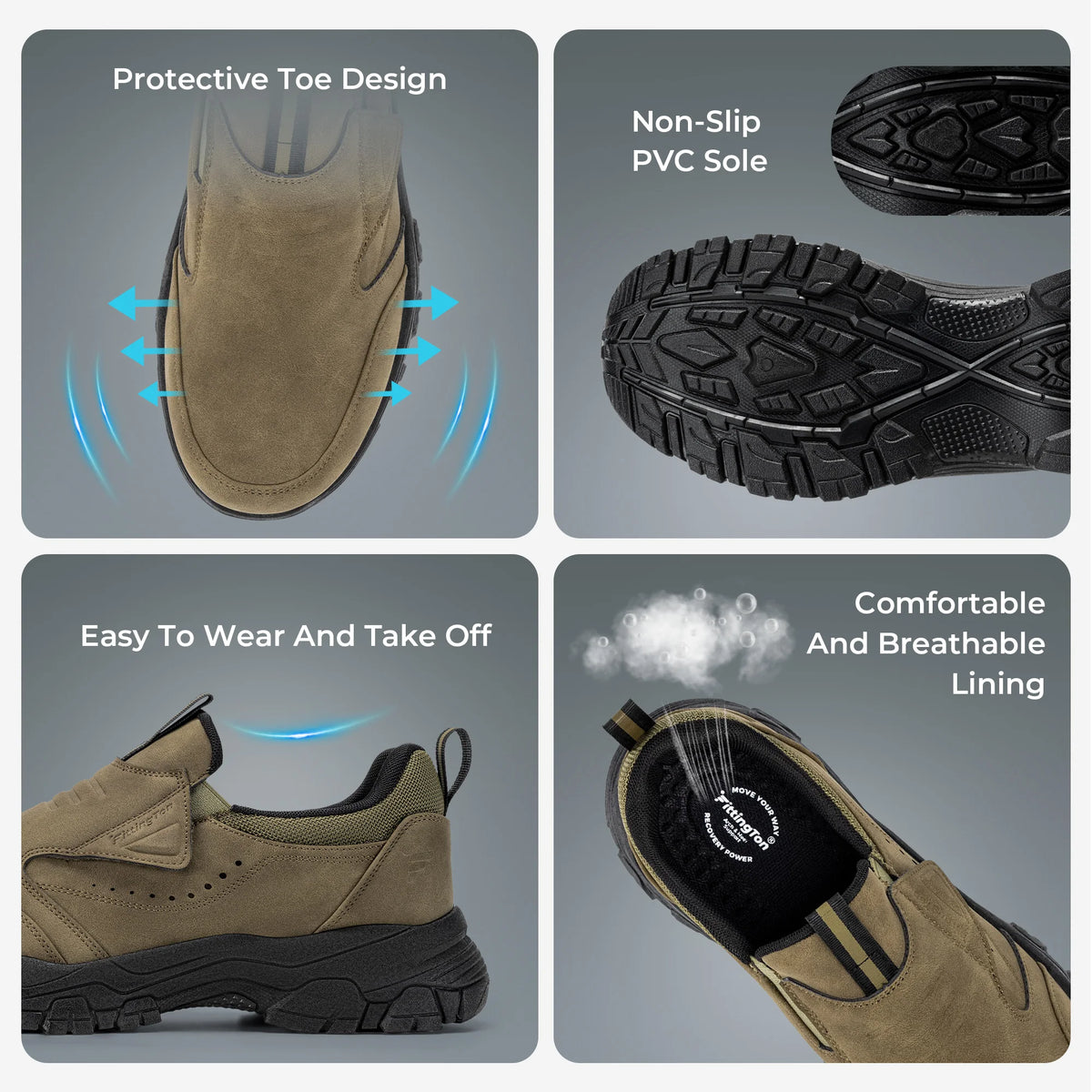 FitVille Mens Loafers Non Slip Walking Flats Breathable Outdoor Slip on Casual Shoes for Male Work Office Driving Sneakers