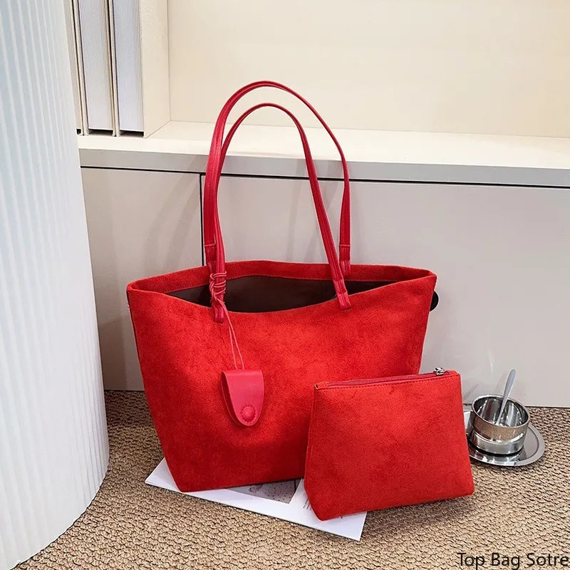 Women's Soft Suede Tote Bag – Large-Capacity Vintage Slouchy Shoulder Bag