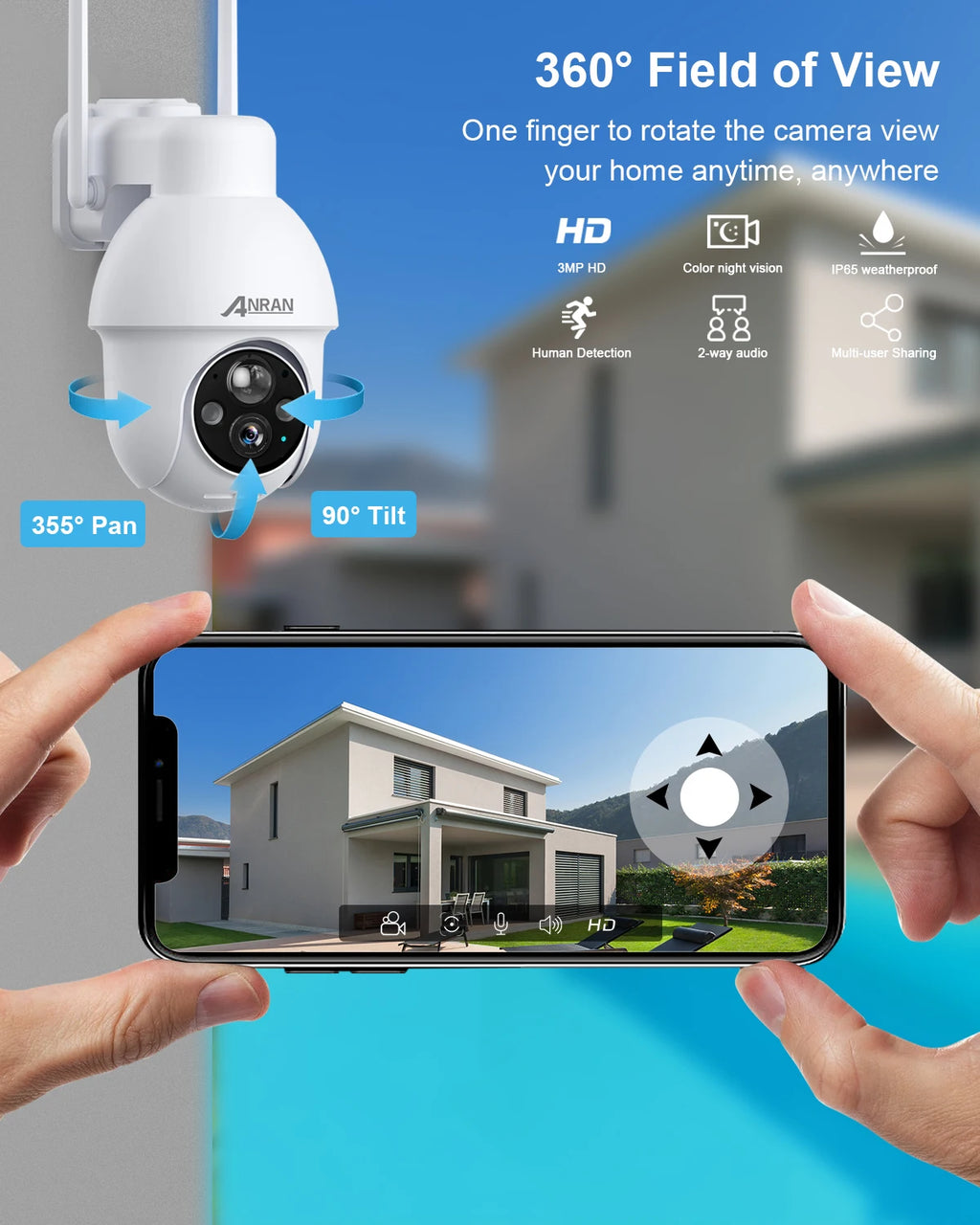 ANRAN 4K 8MP Solar Camera 3K 5MP 2.4G WIFI Camera Outdoor Battery Cams Home Protection Security Cameras PIR Human Detect Color Night Vision Two Way Audio
