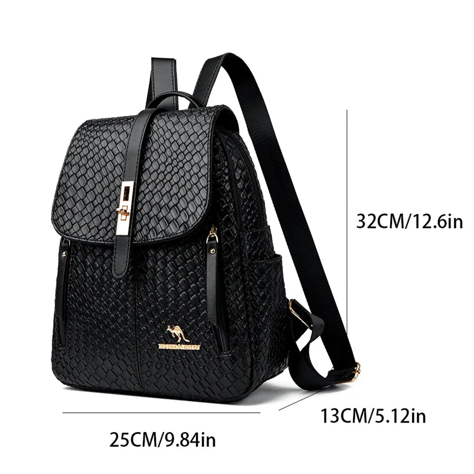 Women's Vintage Leather Backpack – Classic Black Everyday Daypack
