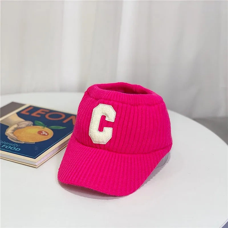 Unisex Knitted Visor Beanie Hat – Striped Winter Cap with Plush Lining