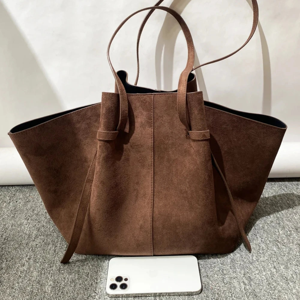 Vintage Faux Suede Tote Bags For Women Luxury Designer Handbags And Purses New In Ruched Large Capacity Underarm Shoulder Bags
