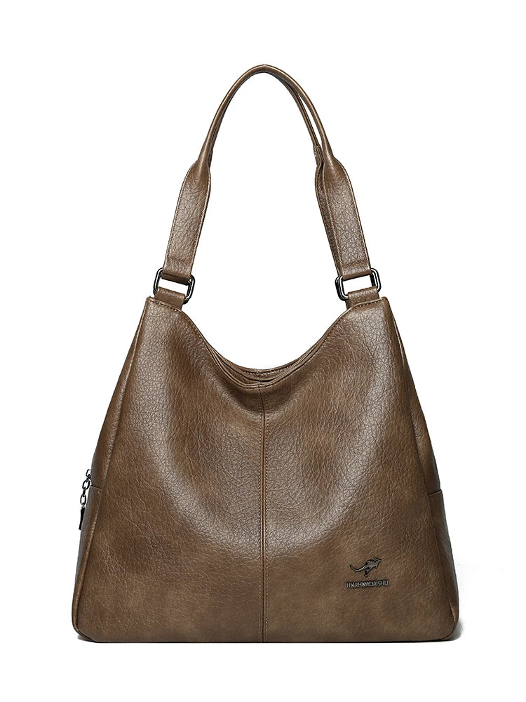 Women's Soft Leather Tote Bag – Luxury Three-Layer Shoulder Handbag