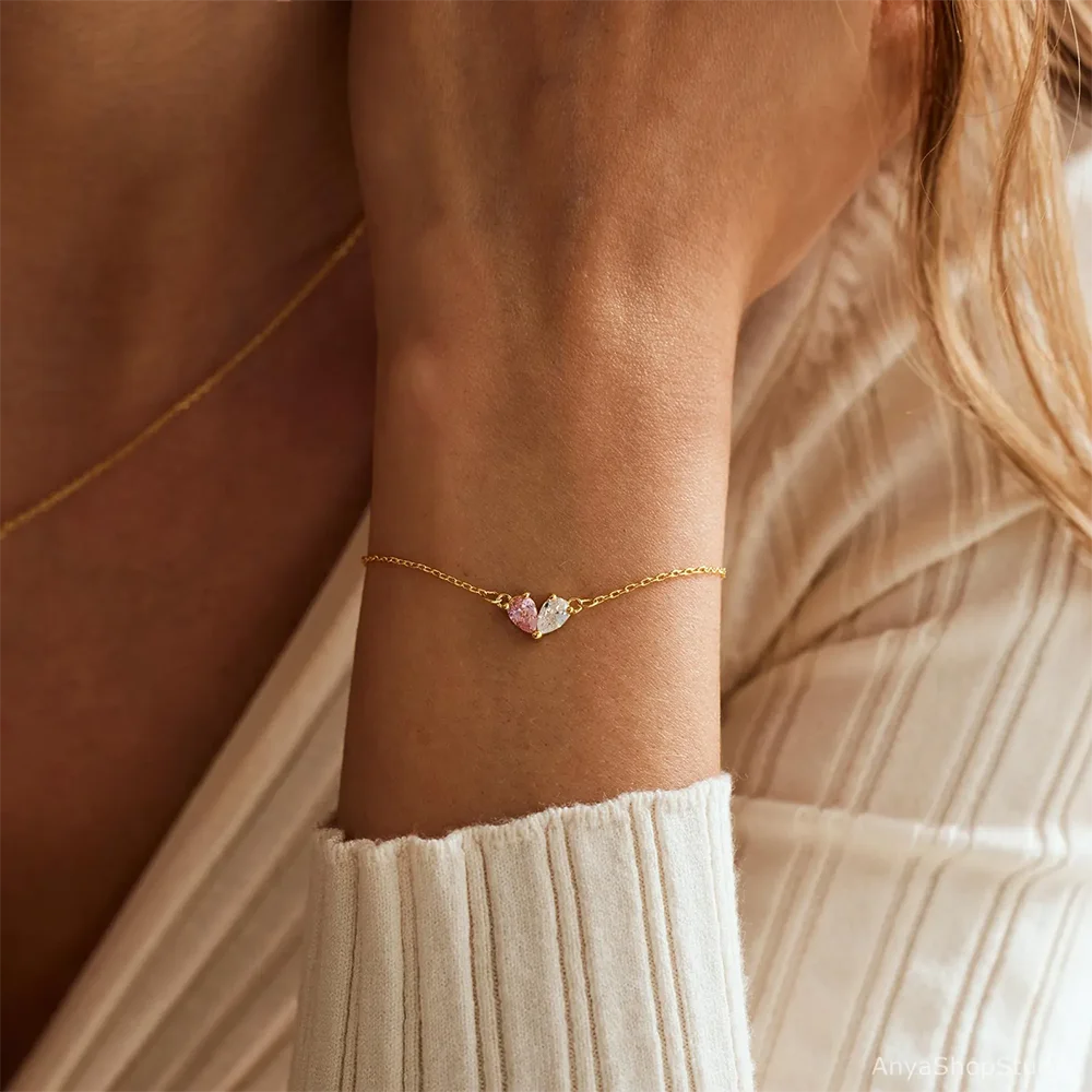 Personalized Two Birthstone Heart Bracelet – Adjustable Gold-Tone Stainless Steel Jewelry